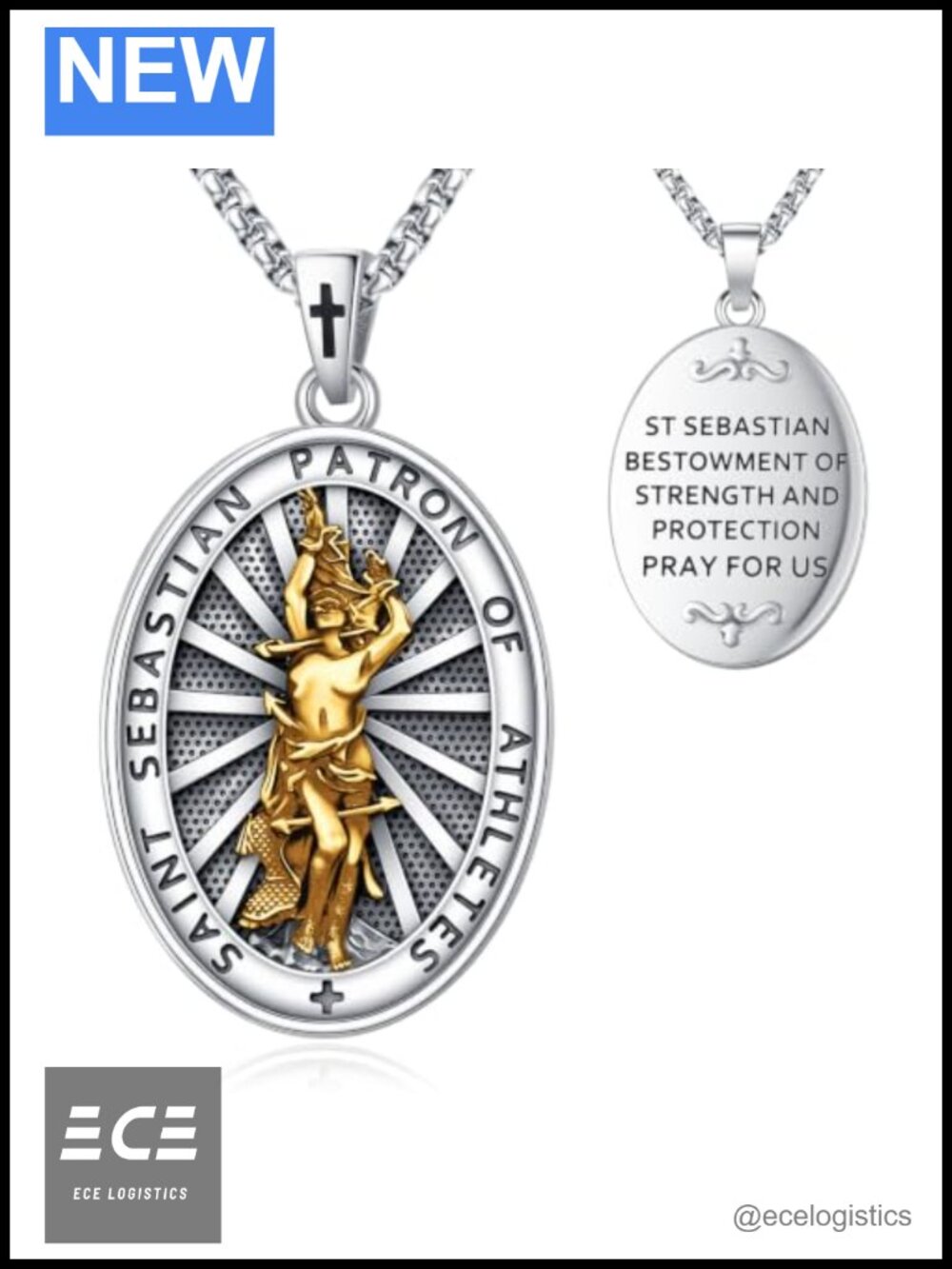 Saint Sebastian Pendant Necklace Silver-Plated Copper Unisex